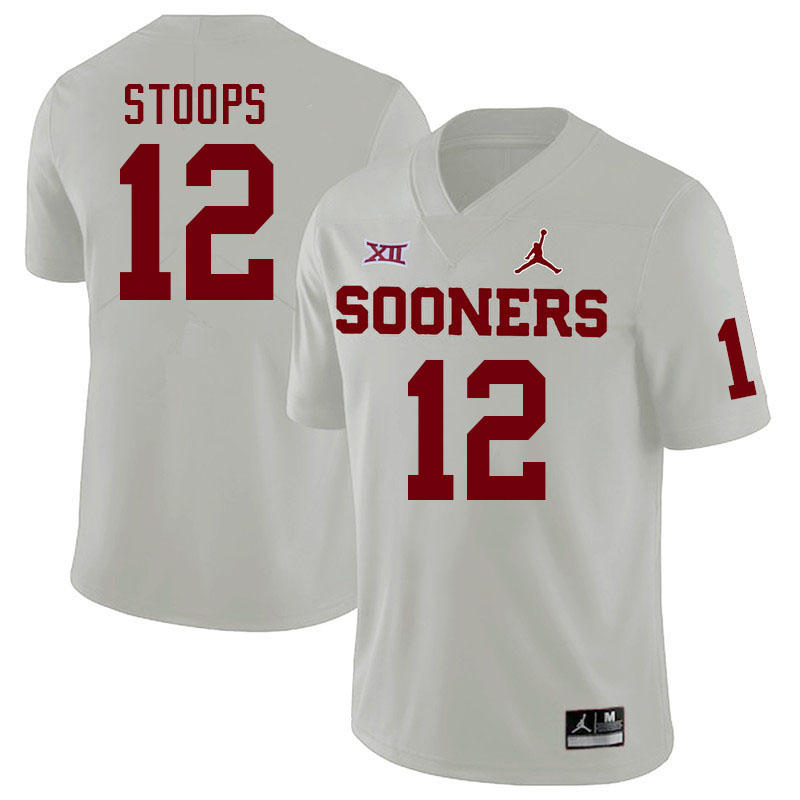 Men #12 Drake Stoops Oklahoma Sooners College Football Jerseys Stitched Sale-White - Click Image to Close